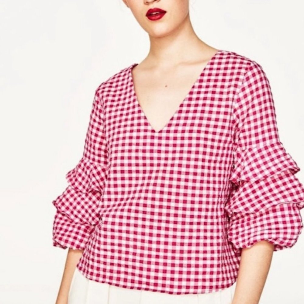 Zara Pink & White Gingham top Size XS